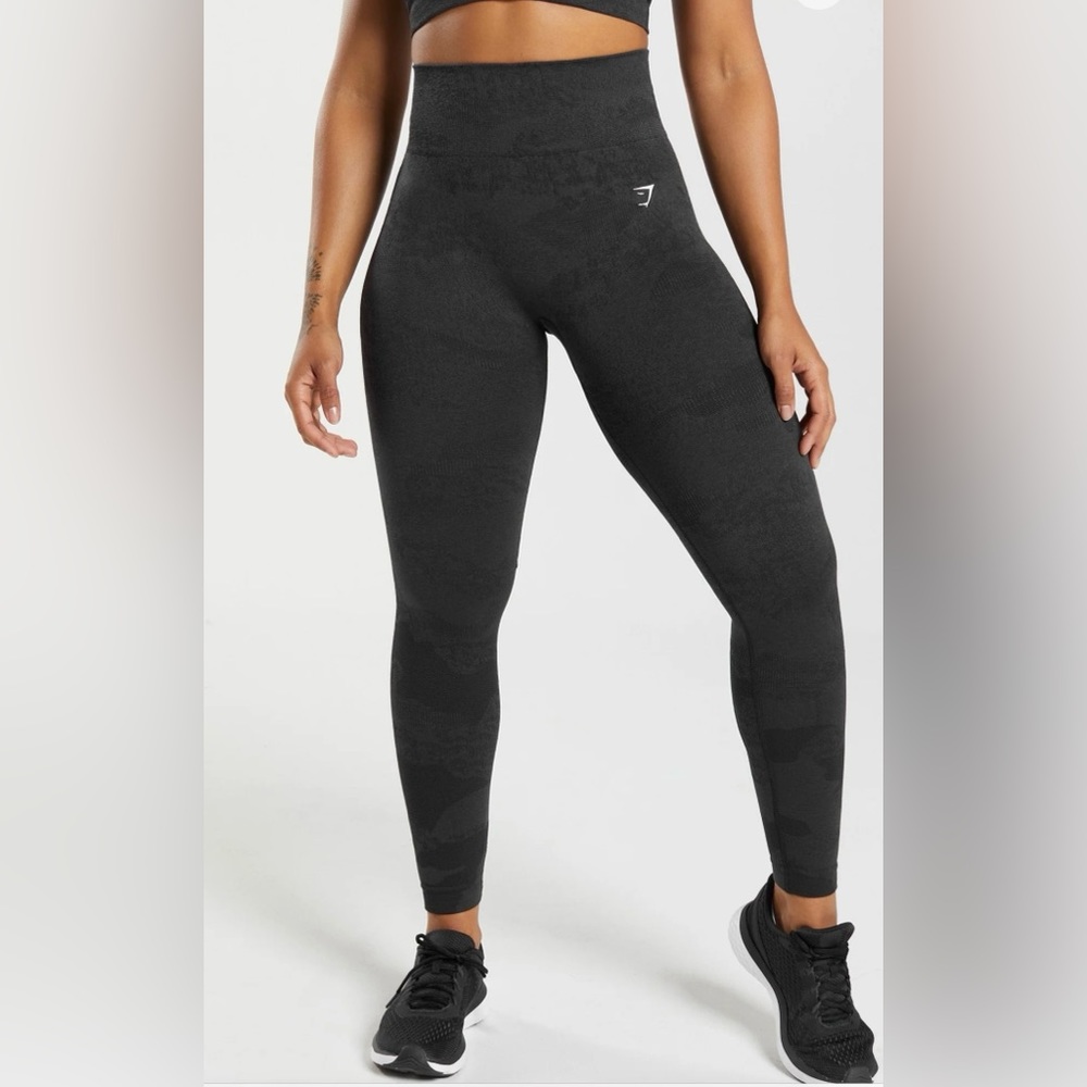 Gymshark Adapt Camo Seamless Leggings - Black/Onyx Grey
